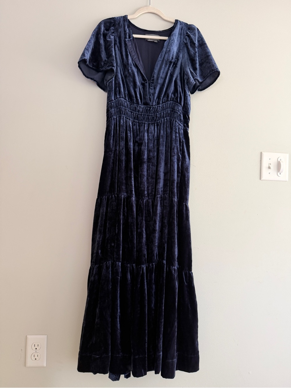 Anthropologie Navy Velvet V-Neck Maxi Dress